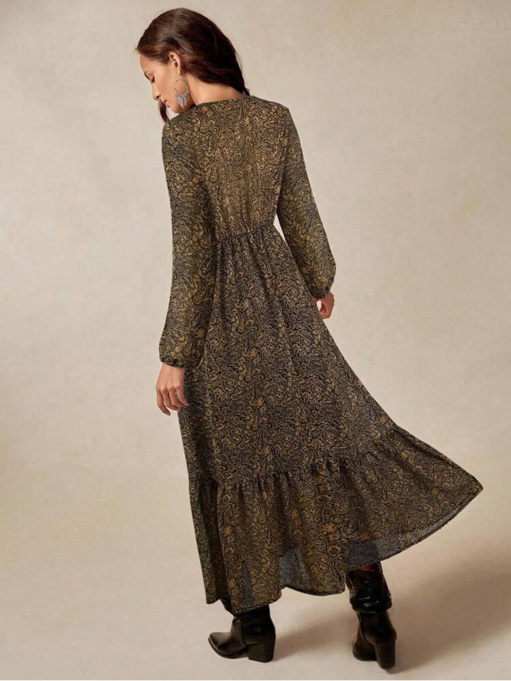 Elan Olive & Blush Floral Maxi Sheer Sleeves
